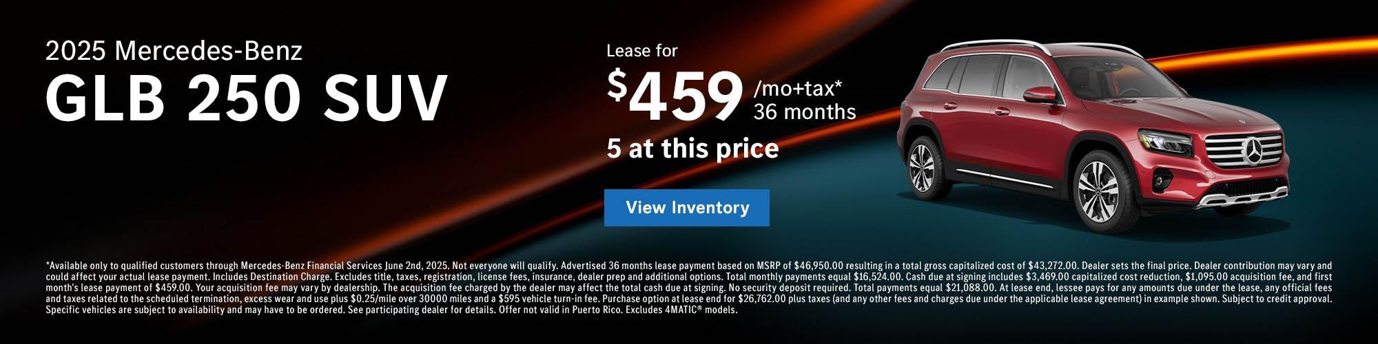 Lease the 2025 Mercedes-Benz GLB 250 SUV for $459 a month
